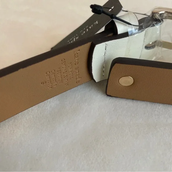KATE SPADE NEW YORK WOMEN’S LEATHER BELT CREAM WITH GOLD STUDS LOGO SIZE Small - Picture 4 of 10